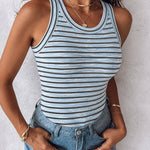 Women's Striped Racerback Tank Top Slim Fit Ribbed Sleeveless Top with Built in Bra
