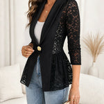 Women's Lace Patchwork Blazer Elegant Shawl Lapel Peplum Coat Single Breasted Three Quarter Sleeve Outwear