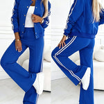 Women's 2-Piece Outfit Baseball Jacket and Wide-Leg Pants Set Casual Contrast Side Striped Tracksuit