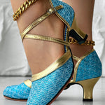 Glitter Cross Strap Buckled Latin Dance Pumps