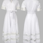 Overlap Deep V-Neck Hollow-out Spliced High Waist Maxi Dress Casual Zipper Back Tie Waist Vacation Dress
