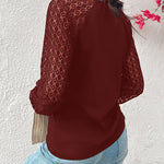Contrast Lace Round Neck Lantern Sleeve Ruched Blouse Elegant Shirt