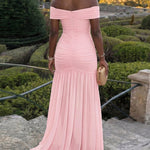 Women's Off-Shoulder Evening Gown Ruched Side Slit Hollow Out Maxi Dress Elegant Mermaid Bodycon Formal Party Dress