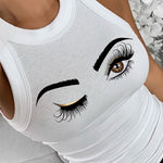 Eyelash Print Casual Tank Top