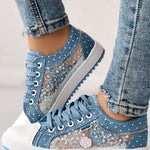 Floral Pattern Embroidery Dot Print Sneakers