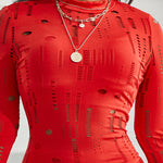 Mock Neck Long Sleeve Hollow Out Bodycon Dress Sexy Party Dress