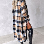 Plaid Print Buttoned Pocket Design Longline Coat