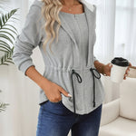 Women's Hooded Drawstring Waist Jacket Casual Zip Up Curved Hem Coat