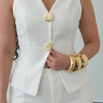Women's 2 Piece Blazer Set Sleeveless V Neck Button Down Vest and High Waisted Straight Leg Pants Set Elegant Suit