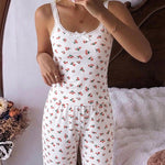 Women's Ditsy Floral Lace Trim Loungewear Set Slim Fit Cami Top and Straight Leg Pants Casual Pajamas Set