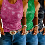 3 Pack Women's Rhinestone Sleeveless Ribbed Fitted Tank Tops