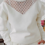 Contrast Lace Hollow-out Ruffles Long Sleeve Sweatshirt Casual Loose Fit Top