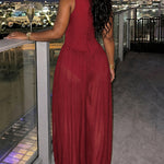 Women's Rhinestone Cutout Jumpsuit Sleeveless Sheer Chiffon Lantern Leg Overalls