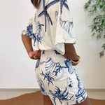 Starfish & Seashell Print Overlap V Neck Half Sleeve Wrap Knot Side Romper Casual Stretchy Back Waist Vacation Romper