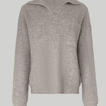 Women's Rib-Knit Polo Sweater V-Neck Collared Long Sleeve Pullover Loose Fit Drop Shoulder Top