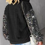 Turn-down Collar Sequin Patch Teddy Jacket