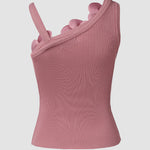 2 Pack Solid 3D Flower Tank Top Asymmetrical Neck Sleeveless Casual Ribbed Knit Camisole