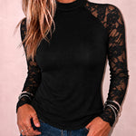 Women's Mock Neck Lace Raglan Long Sleeve Slim Fit Top