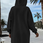 Long Sleeve Kangaroo Pocket Design Zipper Side Pullover Sweatshirt Casual Faux Two Piece Side Slit Longline Drawstring Hoodie Top