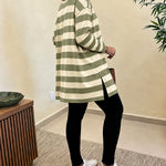 Women's Striped T Shirt Long Sleeve Drop Shoulder Crewneck Tee Side Slit Casual Loose Fit Top