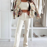 Women's Vintage Floral Jacquard Jacket Elegant Stand Collar Snap Button Loose Fit Coat