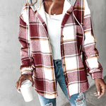 Plaid Pattern Long Sleeve Shacket Button Down Fleece Lined Hooded Jackets Warm Coat