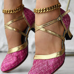 Glitter Cross Strap Buckled Latin Dance Pumps