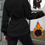 Plaid Pattern Reversible Fleece Teddy Coat Button Down Tied Detail Warm Jacket