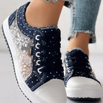 Floral Pattern Embroidery Dot Print Sneakers