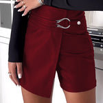 High Waist PU Leather Buckled Skorts