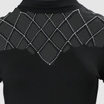 Rhinestone Hollow Out Cold Shoulder Long Sleeve Top Casual Tee
