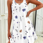 Allover Watercolor Floral Print U-Neck Sleeveless Curved Hem Dress Casual Racerback Loungewear Dress