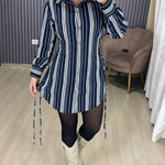 Women's Striped Shirt Dress Button Down Long Sleeve Shirred Waist Casual Dress