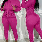 2 Pieces Outfit Drop Shoulder Kangaroo Pocket Stretchy Hem Crop Drawstring Hoodie Sweatshirt And Drawstring Elastic Waist Jogger Sweatpants Casual Tracksuit