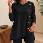 Women's Side Button Detail High-Low Split Hem Loose Tee Drop Shoulder Casual Top