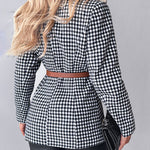 Houndstooth Pattern Double Breasted Blazer With Belt