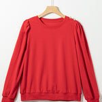 Round Neck Long Sleeve Button Decor Sweatshirt