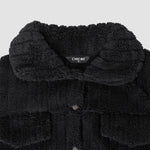 Textured Striped Turn-down Collar Button Front Elastic Cuff and Hem Teddy Fleece Jacket With Decorative Flap Pockets