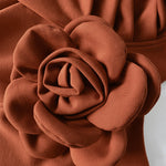 3D Flower Decor Round Neck Puff Sleeve Bodycon Dress Casual Ruched Slit Zipper Back Work Dress