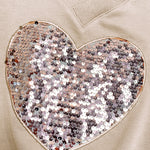 2 Piece Contrast Sequin Heart Pattern V-Neck Sweatshirt Leopard Print Sleeveless Tank Dress Set
