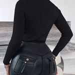 High Neck Long Sleeve Beaded Knit Sweater Hollow-out Fleece Lined Basic Layering Soft Versatile Thermal Top