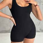 Ribbed U-Neck Yoga Romper Workout One Piece Seamless Tank Top Jumpsuit