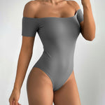 Off Shoulder Short Sleeve Minimalist Slim Fit Bodysuit