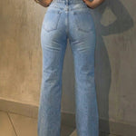 Women's Rhinestone Flare Jeans High Waisted Distressed Ripped Jeans Y2K Retro Streetwear Denim Pants
