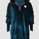 Velvet Fuzzy Trim Hooded Mini Dress Long Sleeve Zipper Design Sweatshirt Pullover Casual Dress