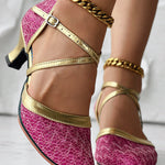 Glitter Cross Strap Buckled Latin Dance Pumps