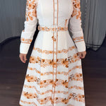 Floral Placement Print Turn-down Collar Puff Sleeve Vacation Dress Casual Button Down Shirt Dress With Belt and Lining