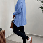 Women's Asymmetric Hem Long Sleeve Top Loose Fit Dropped Shoulder Crewneck Soft Slouchy Casual Tee