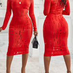 Mock Neck Long Sleeve Hollow Out Bodycon Dress Sexy Party Dress