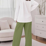 2 Pieces Outfit Floral Placement Print Long Sleeve Drop Shoulder Top and Elastic Waist Pants Set Causal Pajamas Set
